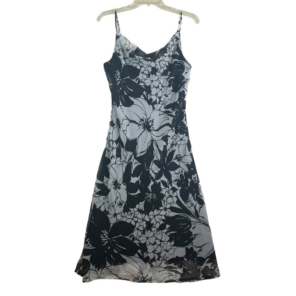 Women's Johnnie M Midi Dress, Line, Black/White Floral, Straps, Vintage, 10
